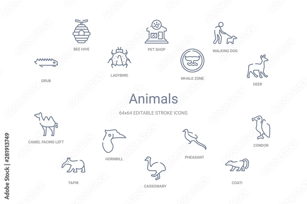 animals concept 14 outline icons