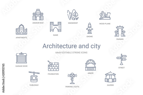 architecture and city concept 14 outline icons