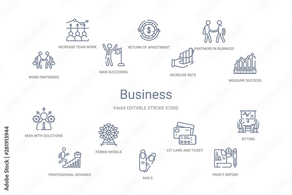 business concept 14 outline icons business concept 14 outline icons