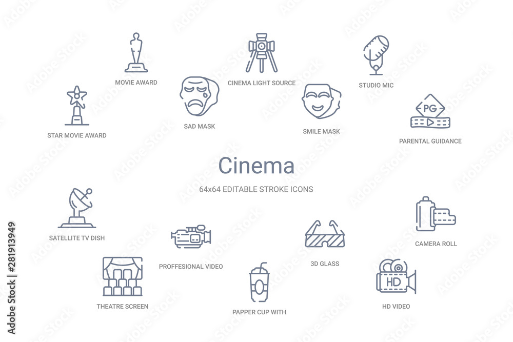 cinema concept 14 outline icons