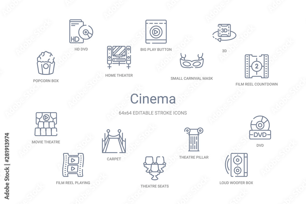 cinema concept 14 outline icons cinema concept 14 outline icons