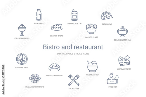 bistro and restaurant concept 14 outline icons