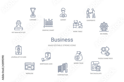 business concept 14 outline icons