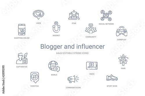 blogger and influencer concept 14 outline icons