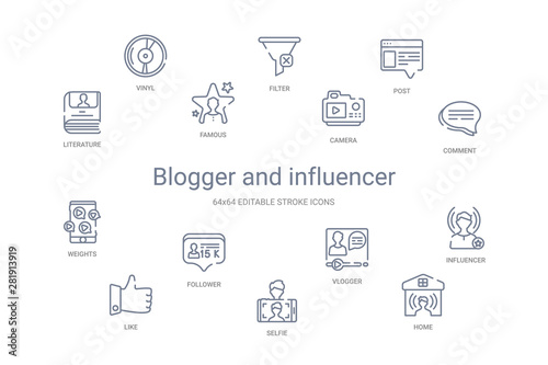 blogger and influencer concept 14 outline icons