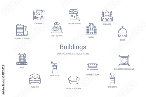 buildings concept 14 outline icons