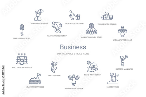 business concept 14 outline icons