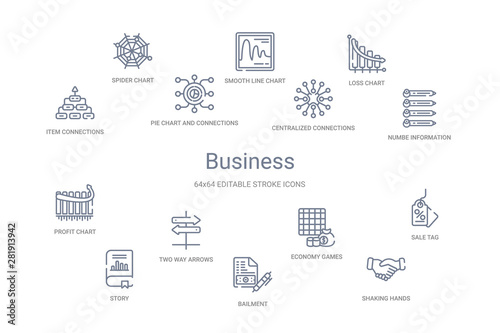 business concept 14 outline icons