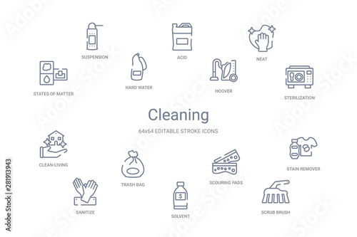 cleaning concept 14 outline icons