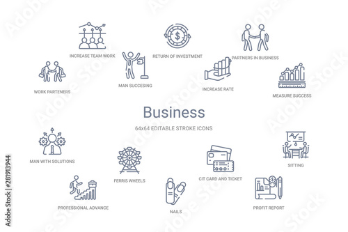 business concept 14 outline icons
