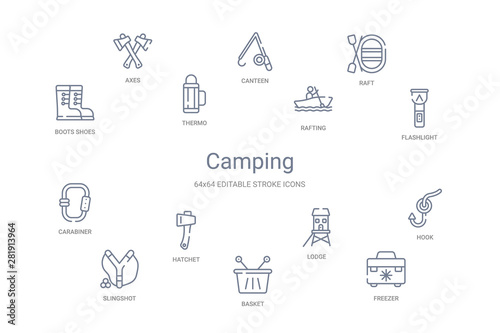 camping concept 14 outline icons