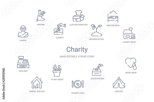charity concept 14 outline icons