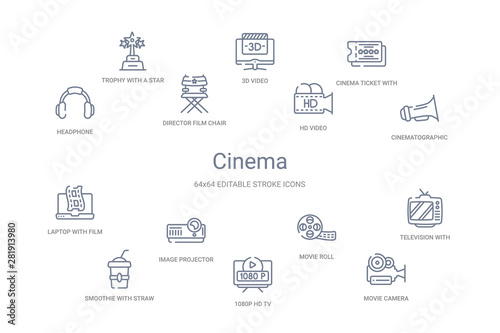 cinema concept 14 outline icons