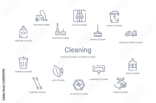 cleaning concept 14 outline icons