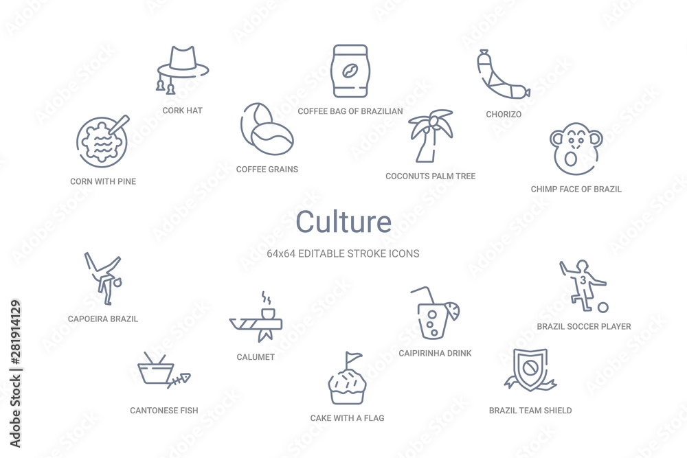 culture concept 14 outline icons