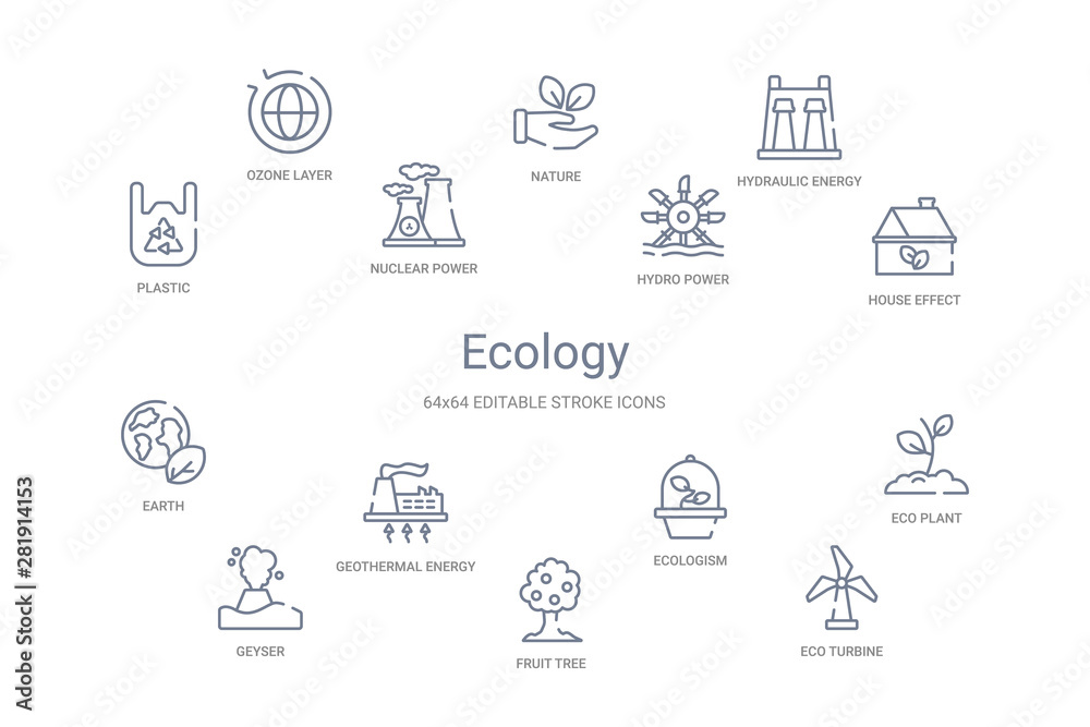 ecology concept 14 outline icons ecology concept 14 outline icons