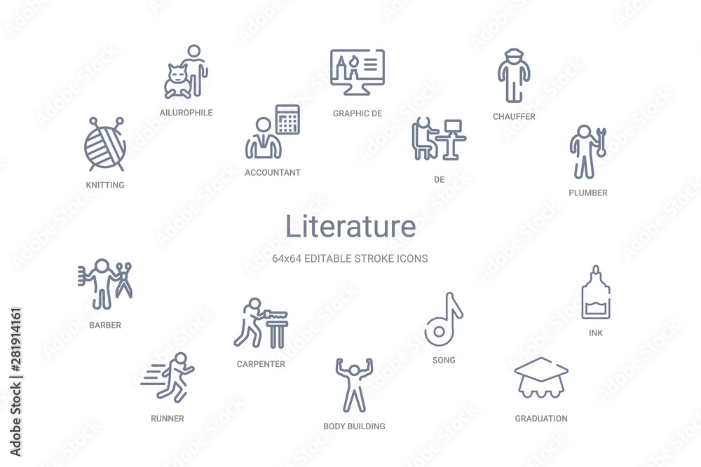 literature concept 14 outline icons