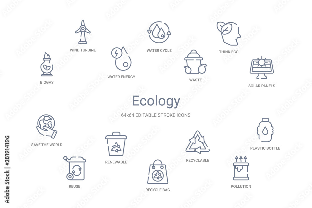 ecology concept 14 outline icons ecology concept 14 outline icons