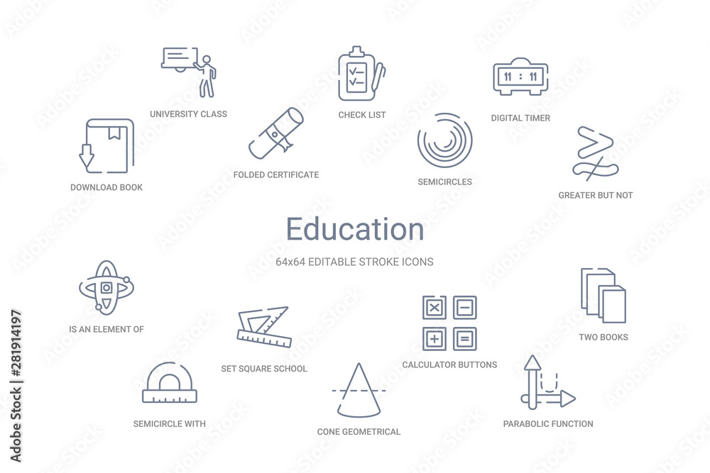 education concept 14 outline icons education concept 14 outline icons