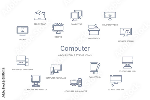 computer concept 14 outline icons