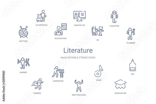 literature concept 14 outline icons