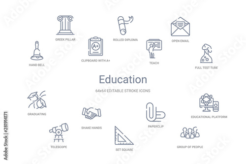 education concept 14 outline icons