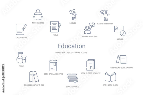 education concept 14 outline icons