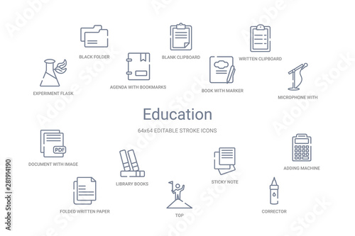education concept 14 outline icons