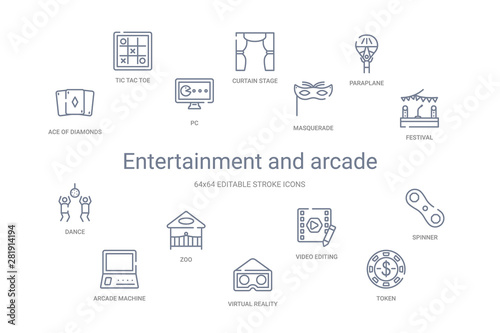 entertainment and arcade concept 14 outline icons