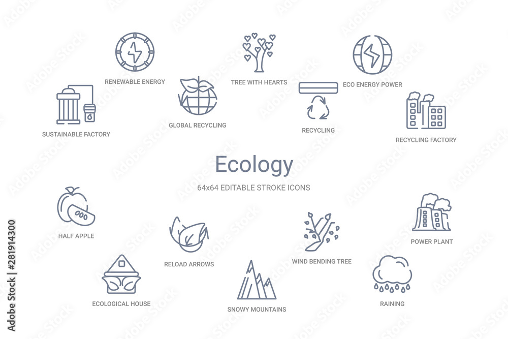 ecology concept 14 outline icons ecology concept 14 outline icons