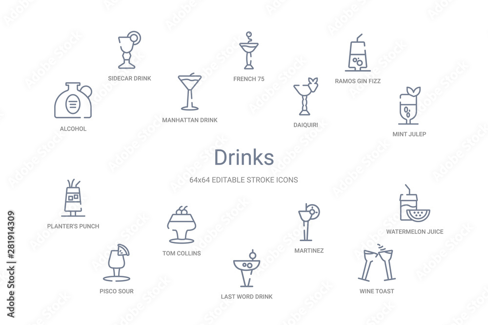 drinks concept 14 outline icons
