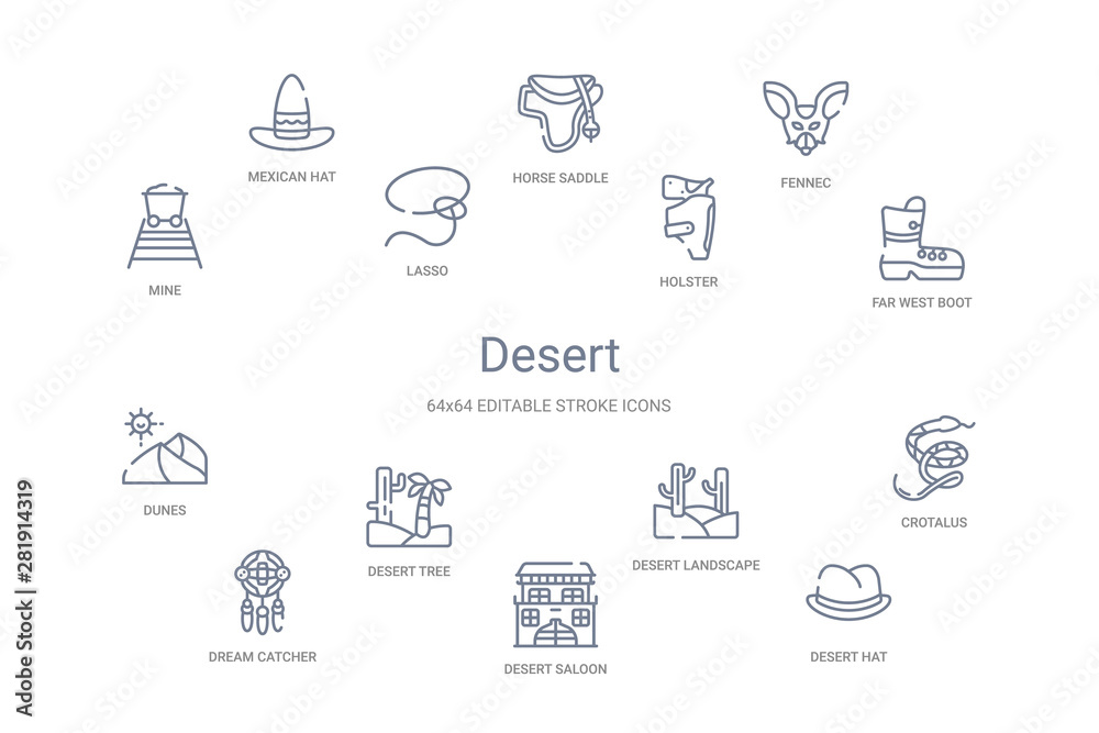 desert concept 14 outline icons