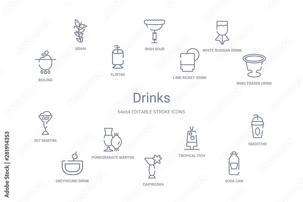 drinks concept 14 outline icons drinks concept 14 outline icons