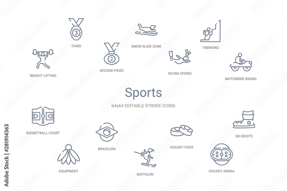 sports concept 14 outline icons