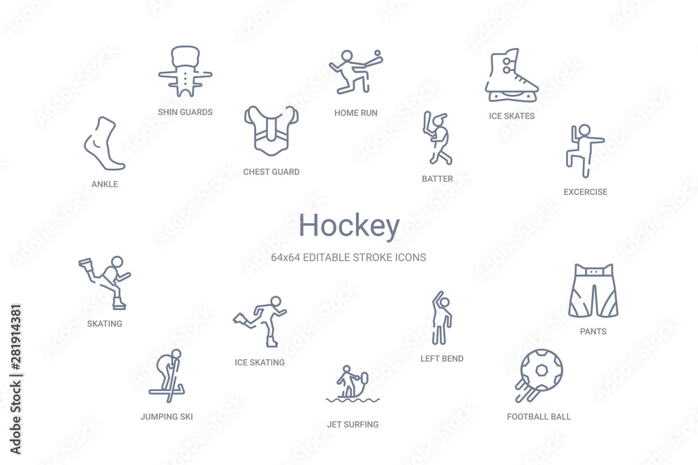 hockey concept 14 outline icons