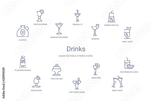 drinks concept 14 outline icons