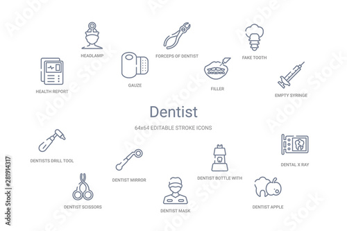 dentist concept 14 outline icons