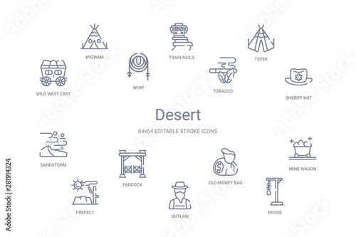 desert concept 14 outline icons