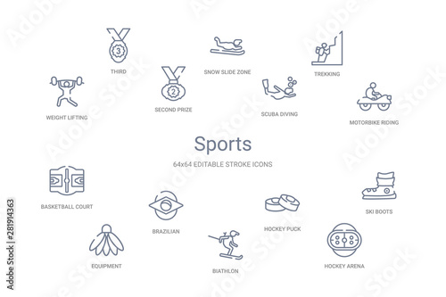 sports concept 14 outline icons