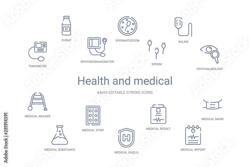 health and medical concept 14 outline icons