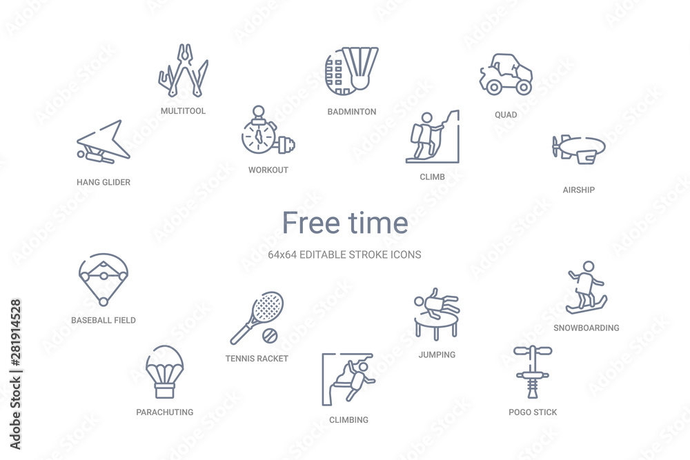 free time concept 14 outline icons free time concept 14 outline icons