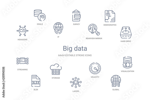 big data concept 14 outline icons