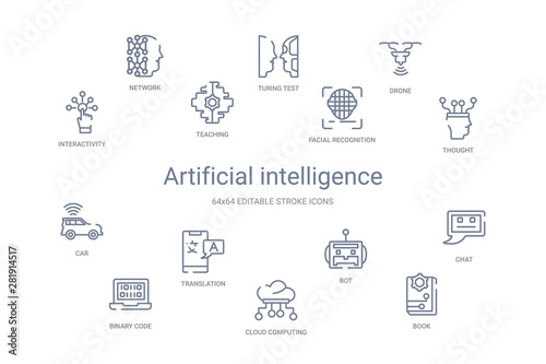 artificial intelligence concept 14 outline icons