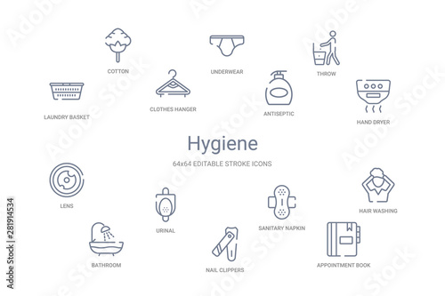 hygiene concept 14 outline icons