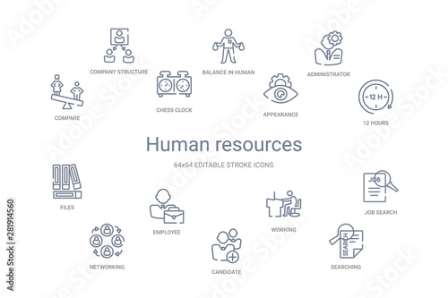 human resources concept 14 outline icons