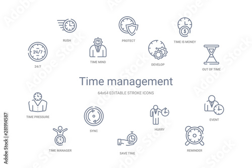 time management concept 14 outline icons