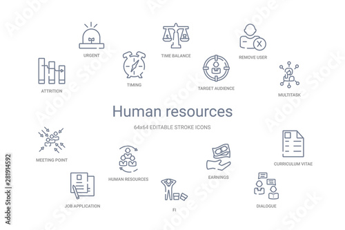 human resources concept 14 outline icons