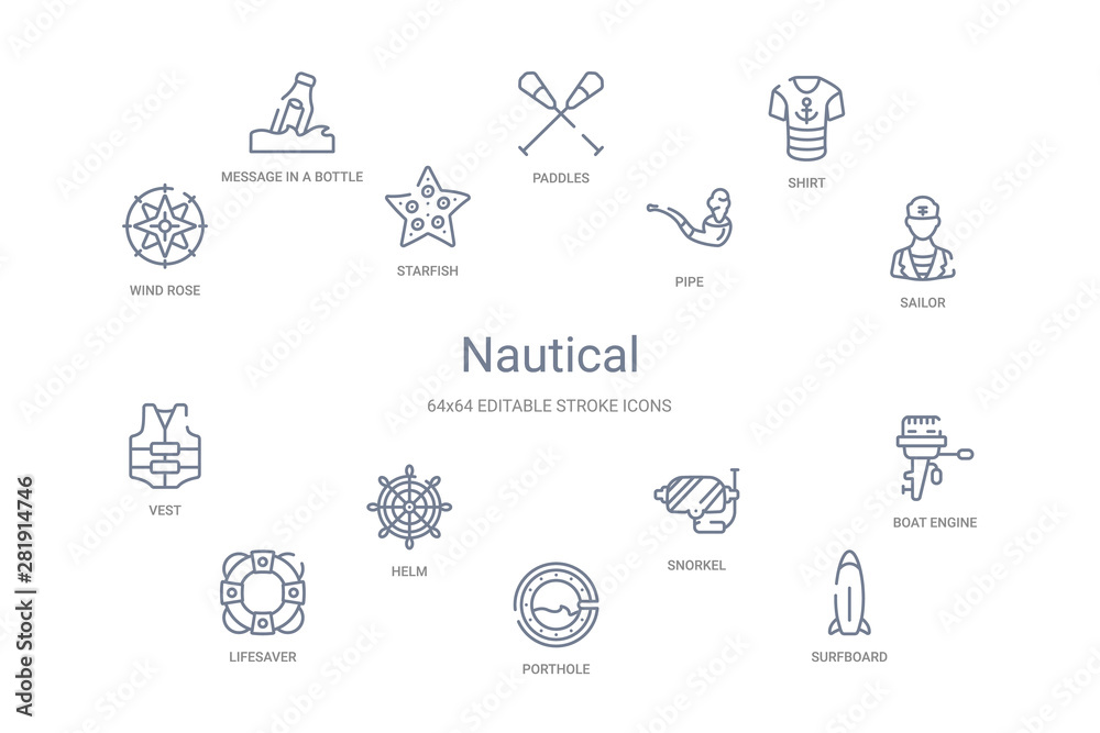 nautical concept 14 outline icons nautical concept 14 outline icons