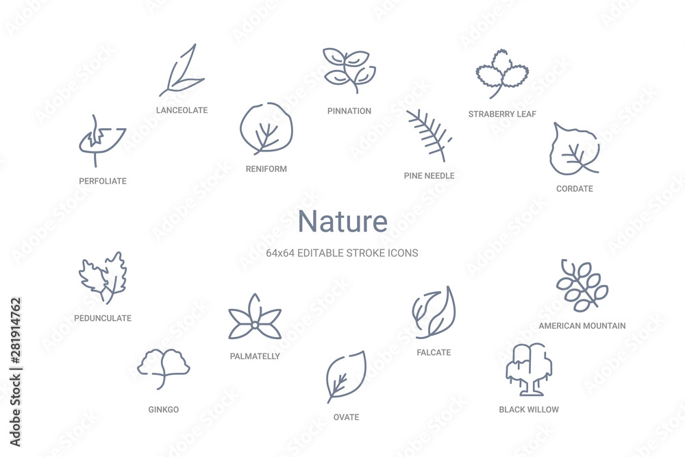 nature concept 14 outline icons nature concept 14 outline icons