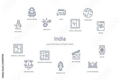 india concept 14 outline icons